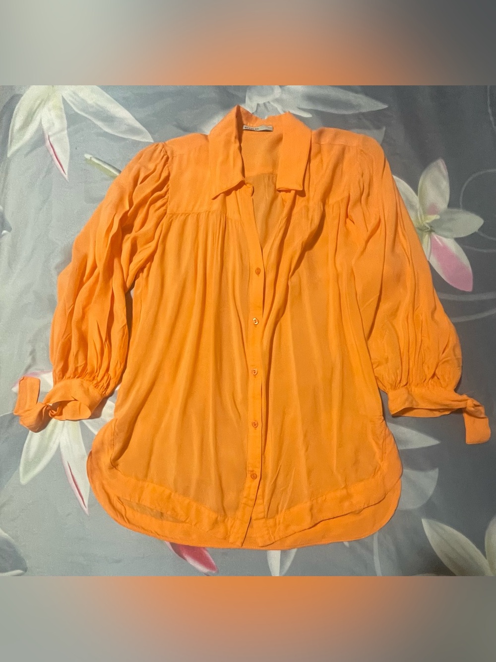 Lightweight Orange Tie-Sleeve Blouse